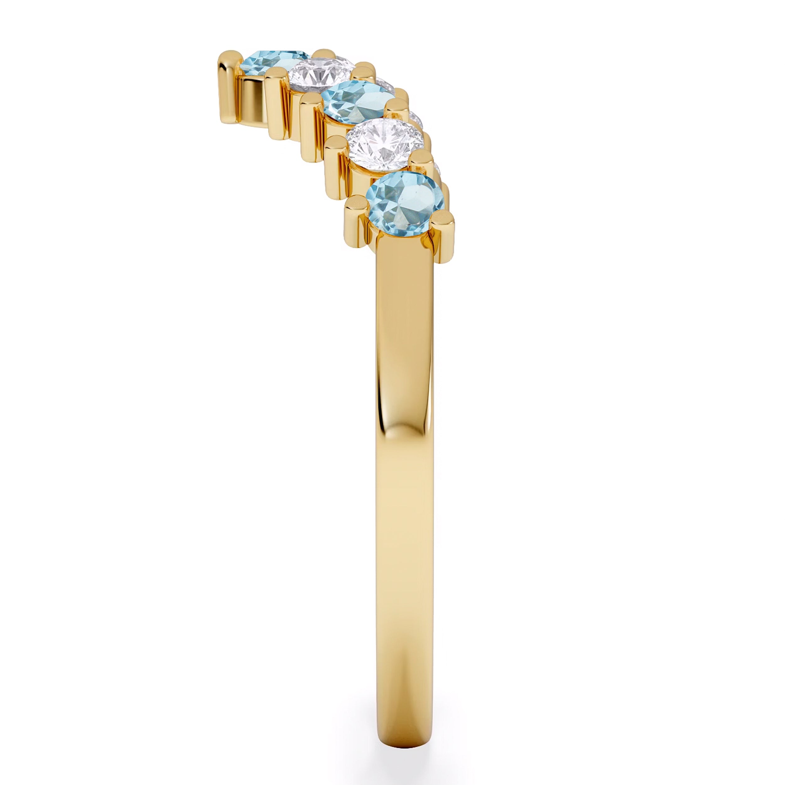 Blue Topaz and Lab Diamond Wishbone Ring in 9K Yellow Gold
